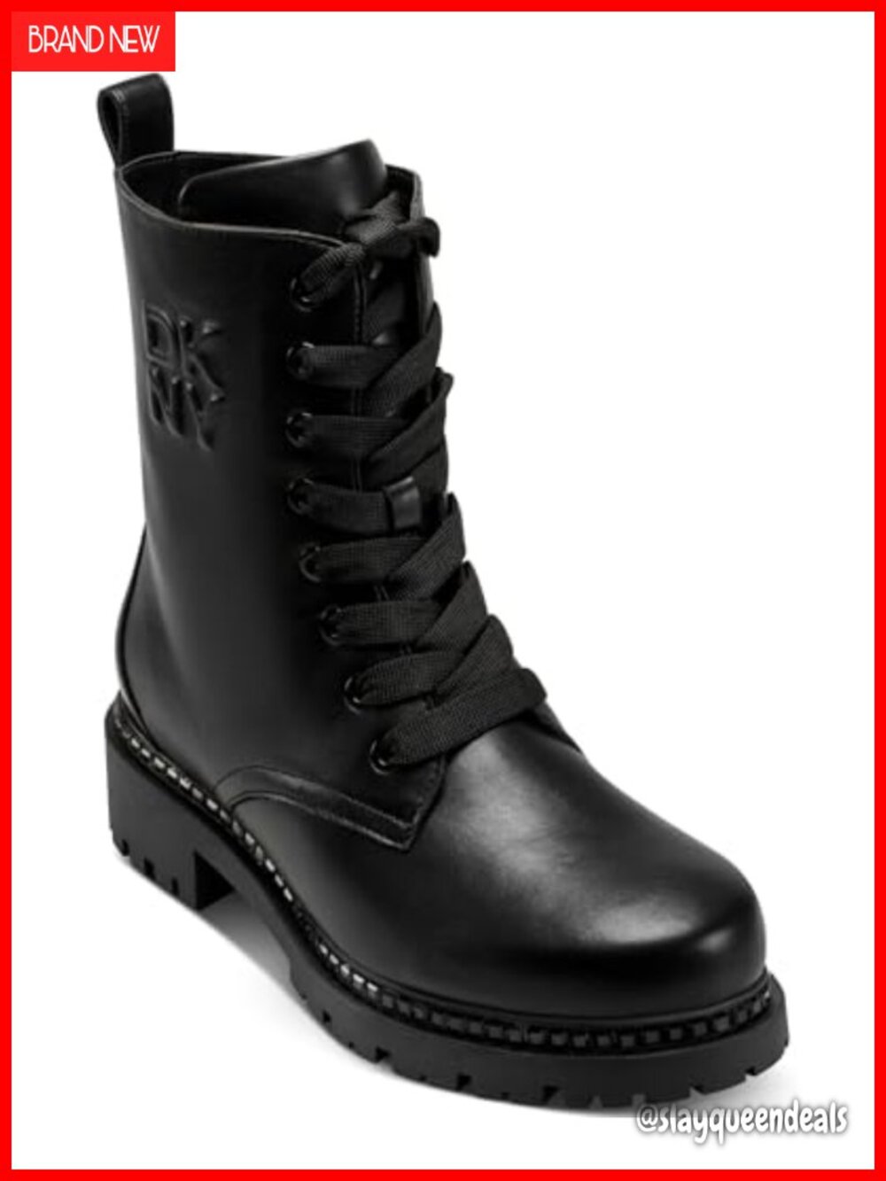 Lace Up Combat Boots Faux Leather Ankle Studded